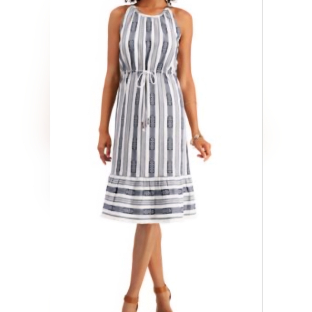Style & Co. Navy and White Patterned Top